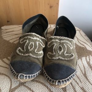 Chanel CC Canvas Two-Tone Espadrilles Size 8 GREY